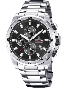 Festina F20463/4 ur med sort skive, tre subskiver, metalrem og vandtæthed op til 10 ATM.