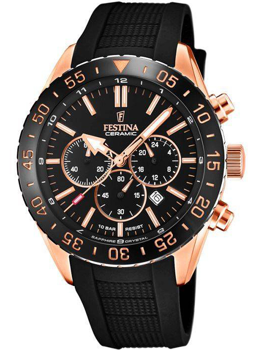 Festina F20516/2 ur med sort skive, gyldne accenter, tre sub-skiver og datovisning kl. 4.