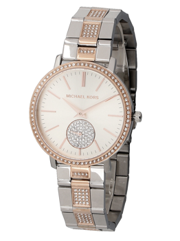 Michael Kors ur med skinnende sten på bezel og armbånd, tynde visere og timeindikatorer.