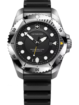 Victorinox herreur med rund urskive, roterende bezel, dato kl. 3, "Professional Diver", "Anti-Magnetic".