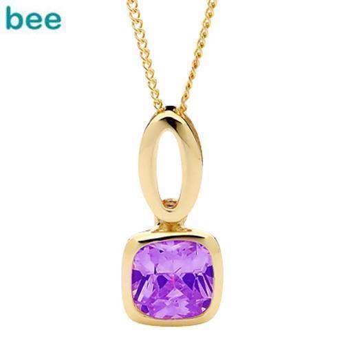 Image of Guld vedhæng med stor kvadtratisk Amethyst