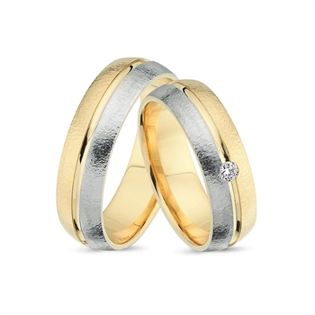 Bicolour hamret 14 karat Guld / hvidguld Vielsesringe